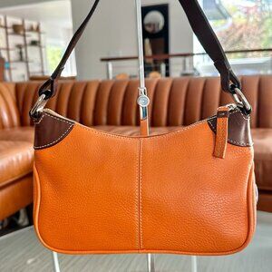 Vintage Dooney & Bourke Y2K Small Orange Pebbled Leather Baguette Handbag Purse